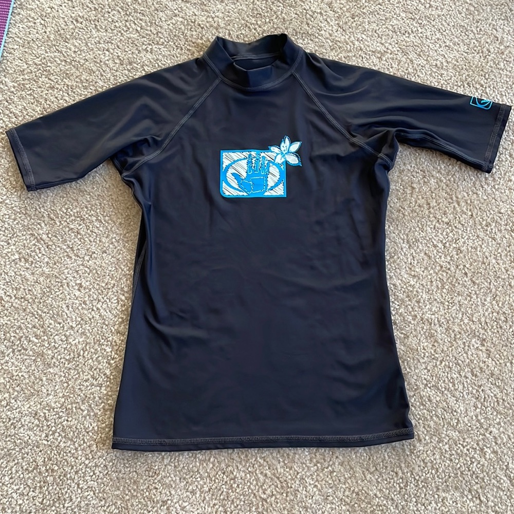 UNUSED Kids Large Unisex Waterproof UV-Protection Short Sleeve Black Swim Top